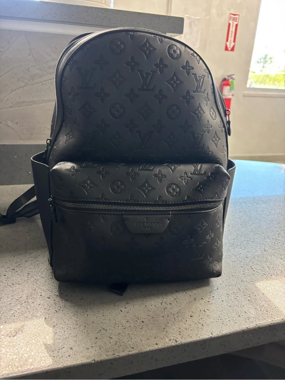 Louis Vuitton Black Embossed Monogram Slim Backpack